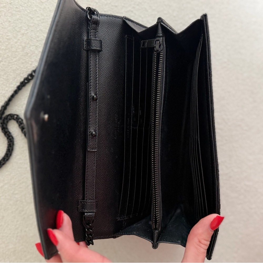 Saint Laurent YSL Monogram Cassandre Chain Wallet Crossbody Black Leather - Picture 12 of 13
